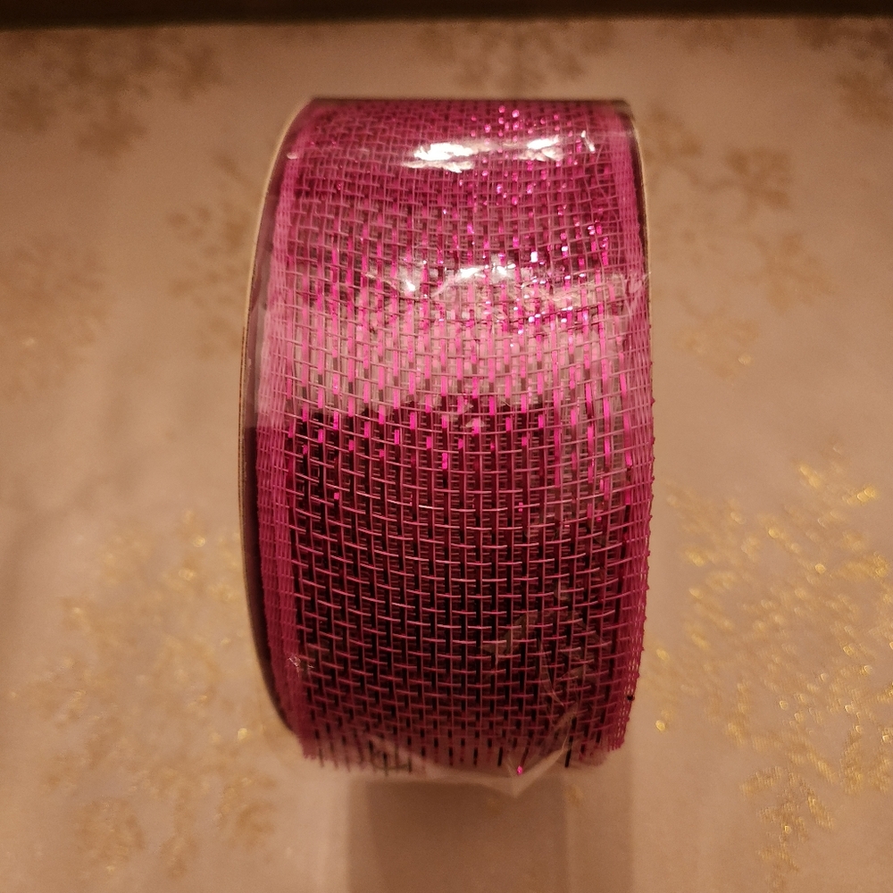 NDI Metallic Pink Deco Mesh Ribbon 2.5 Inch x 25 Yds Floral Craft Wreath Bows - Picture 3 of 5